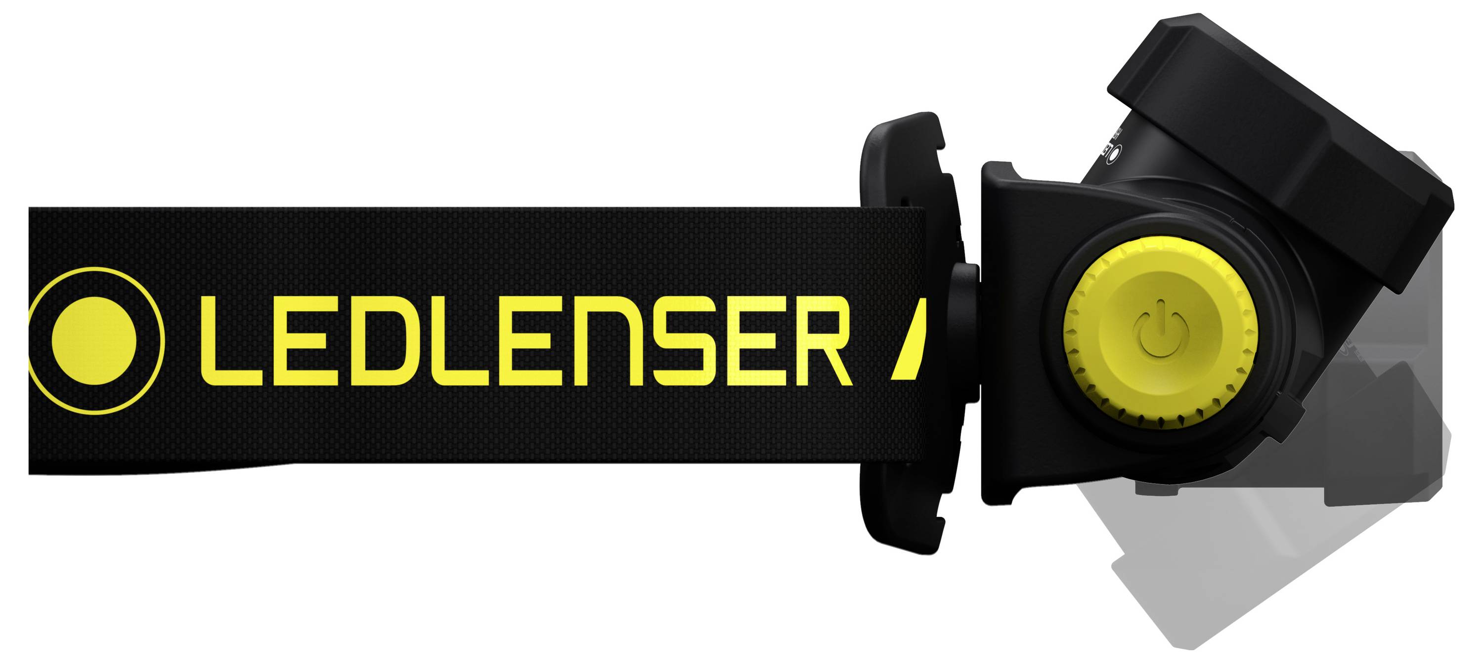 Crna čeona lampica sa žutim prekidačem i natpisom 'LEDLENSER'. Idealna za noćne outdoor aktivnosti.