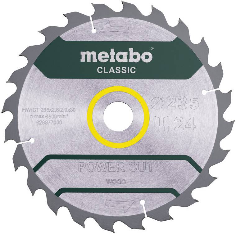 Kružna testera od brzoreznog čelika Metabo Classic sa 24 zuba, promjera 235 mm i centralnim otvorom za pričvršćivanje.