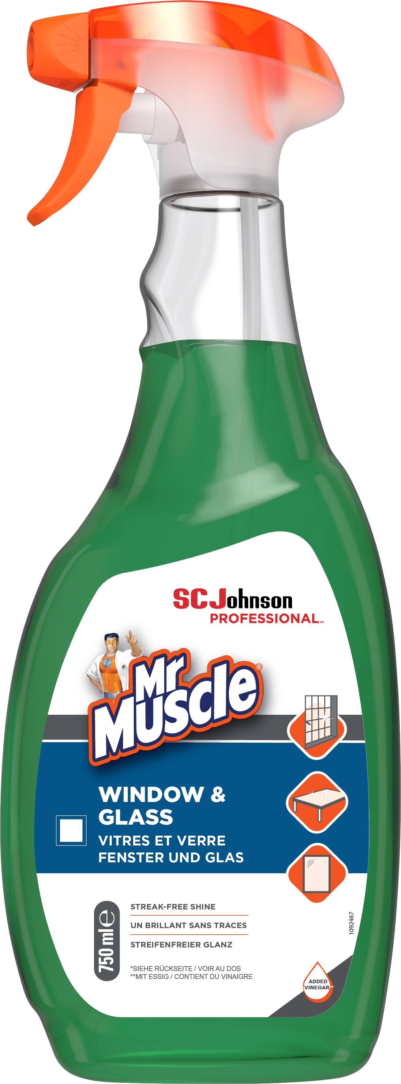 Raspršivač s čistilom za prozore i staklo 'Mr Muscle', zelena boca, narančasta mlaznica. Proizvođač: SC Johnson Professional.
