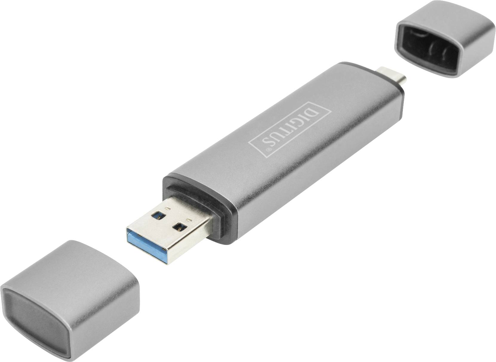 USB stick bez čepova na oba kraja, prikazuje USB i Micro-USB priključke.