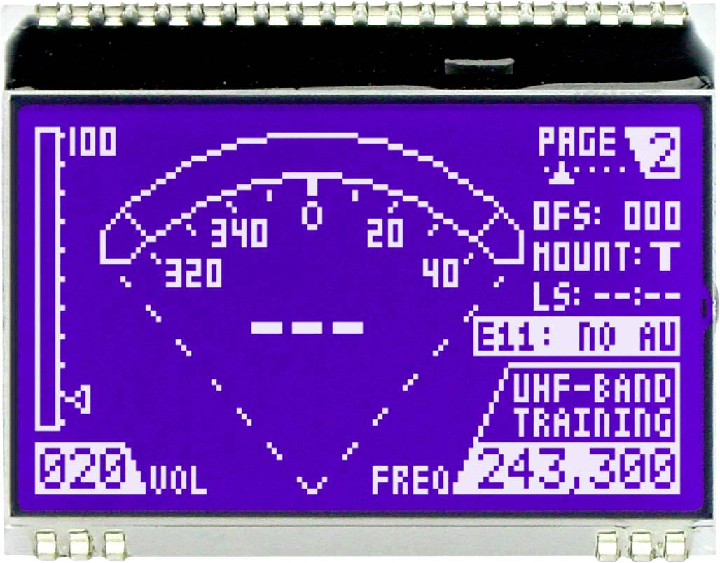 Digitalni zaslon prikazuje frekvencijski pojas 'UHF-BAND TRAINING', s detaljima brojeva, krivulja i simbola.