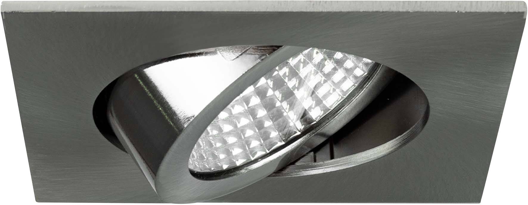 Pravokutni LED stropni ugradbeni reflektor od brušenog metala koji se može zakretati. Emitira jako usmjereno svjetlo.