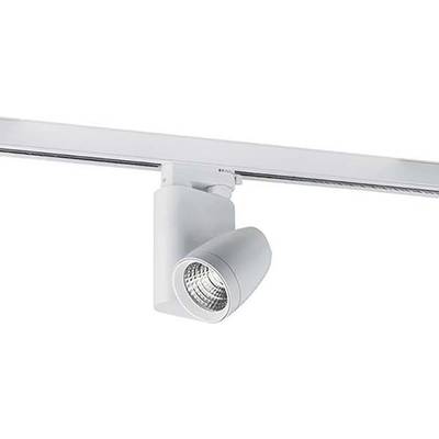 LED stropni reflektor modernog dizajna, montiran na metalnoj šini, pruža usmjereno osvjetljenje, idealan za izložbene prostore.