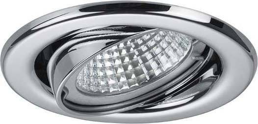 Okrugla stropna svjetiljka od kromiranog metala s ugrađenim LED-spots reflektorom, pogodna za modernu unutarnju rasvjetu.