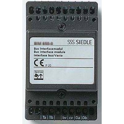 Elektronički modul od SSS Siedle s natpisom 'Bus Interface Modul'. Sadrži CE oznaku i zaštitni stupanj IP20.