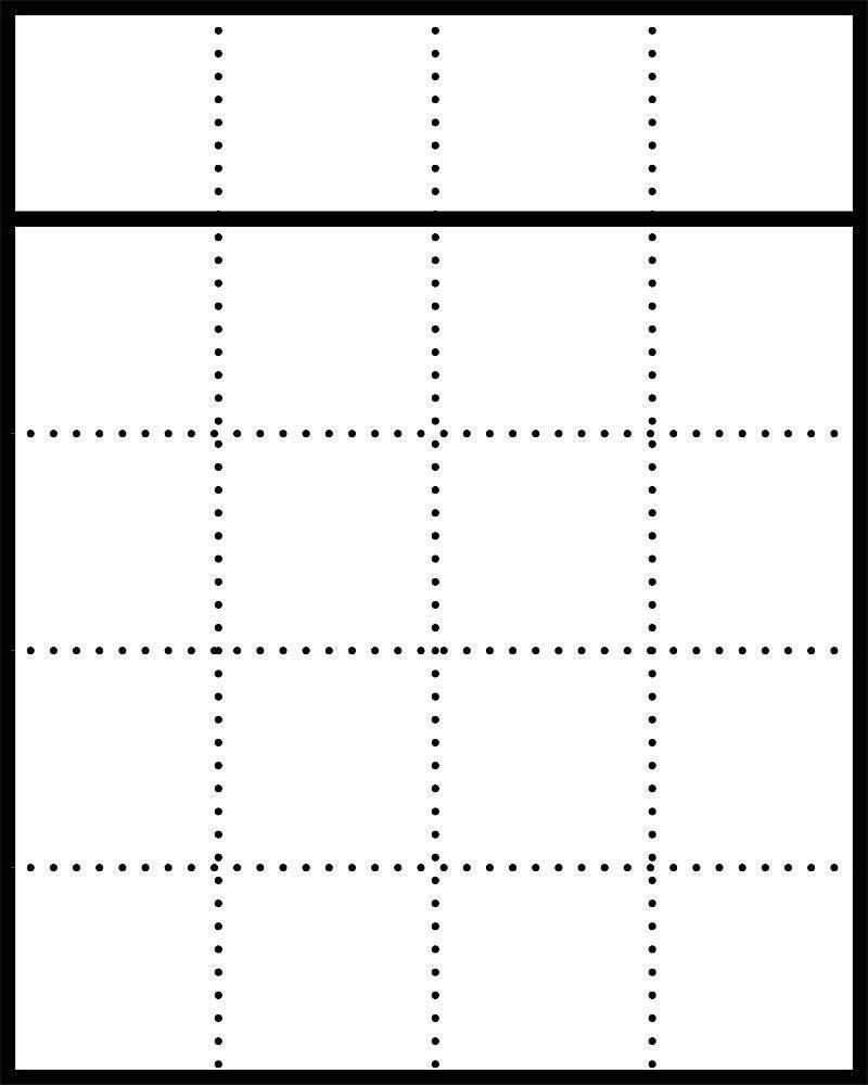 Kalendar s pet horizontalnih redova i četiri vertikalne kolone, bez oznaka ili datuma.