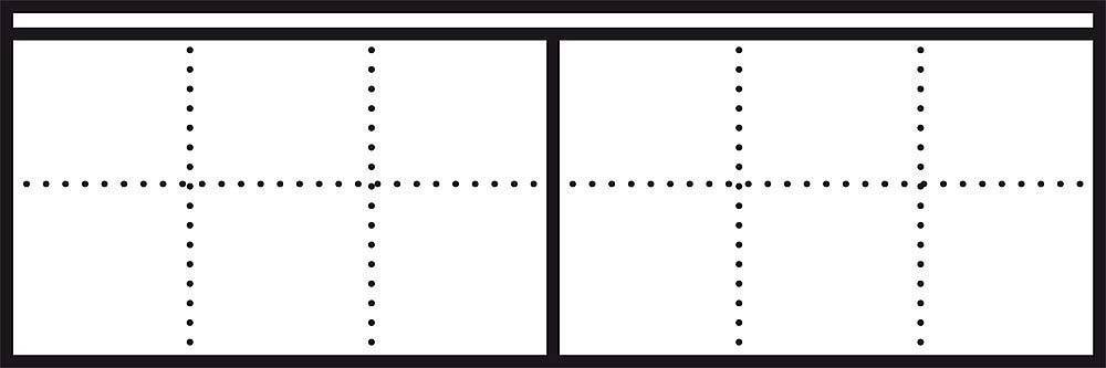 Jedna bijela pravokutna površina s crnim linijama podijeljena je na dva dijela, od kojih svaki ima mrežu sastavljenu od točkastih linija.