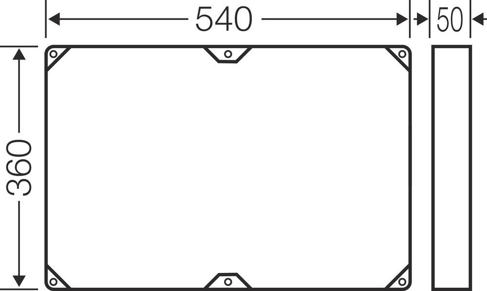 Tehnički nacrt pravokutnog okvira s mjerama: širina 540 mm, visina 360 mm, dubina 50 mm.
