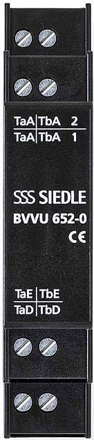 Crna električna komponenta sa vijčanim priključcima, natpis 'SSS SIEDLE BVVU 652-0'.