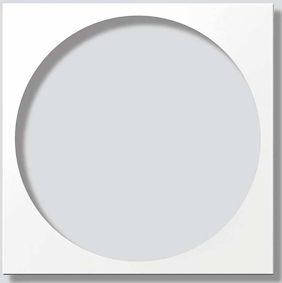 Prazan, bijeli kvadrat s izrezanim krugom u sredini koji prikazuje monokromatski, minimalistički dizajnerski stil.