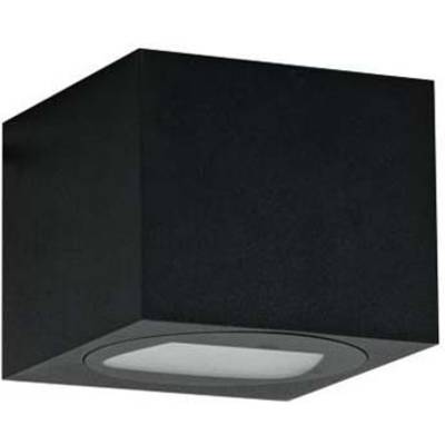 Crni, kubični zidni reflektor s integriranim svjetlosnim panelom, pogodan za modernu unutarnju ili vanjsku rasvjetu.