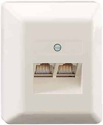 Bež mrežna utičnica za zidnu montažu s dva RJ45 priključka, podesna za ethernet mrežne kabelske spojeve.