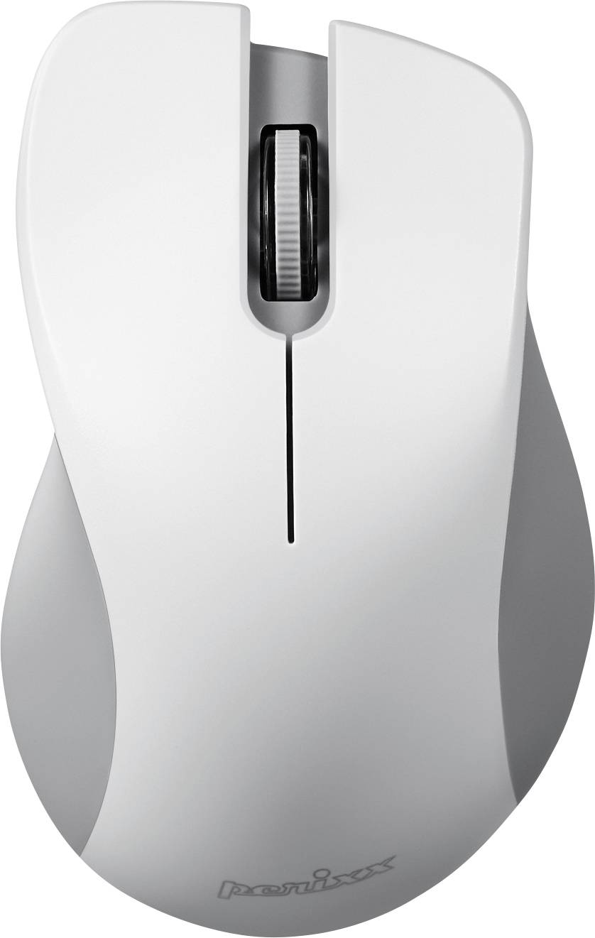 Bijeli bežični računalni miš s ergonomskim dizajnom, pogledan odozgo.