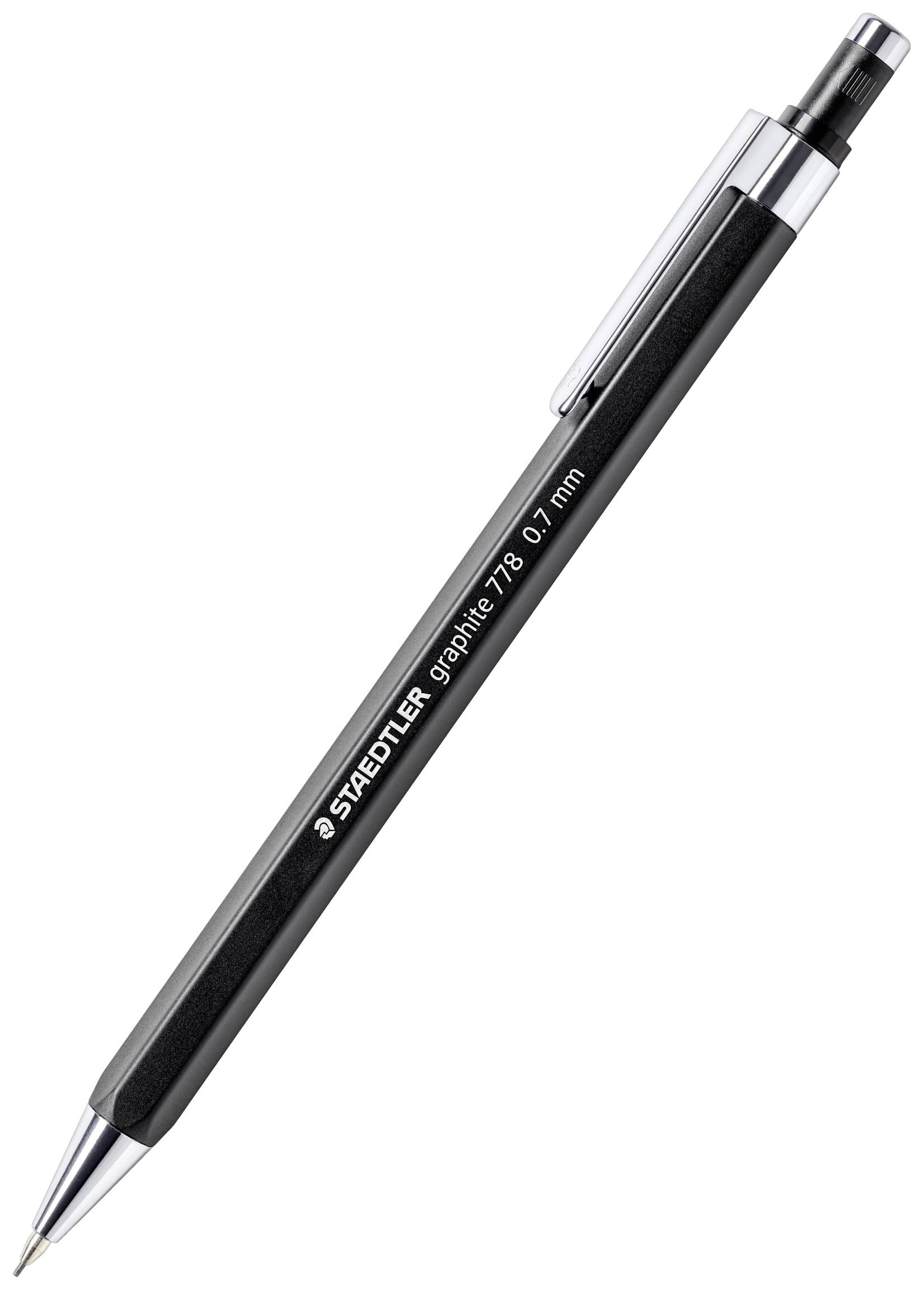 Crni tehnički olovka s grafitnom jezgrom, srebrnim detaljima i natpisom 'STAEDTLER graphite 779 0.7 mm'.