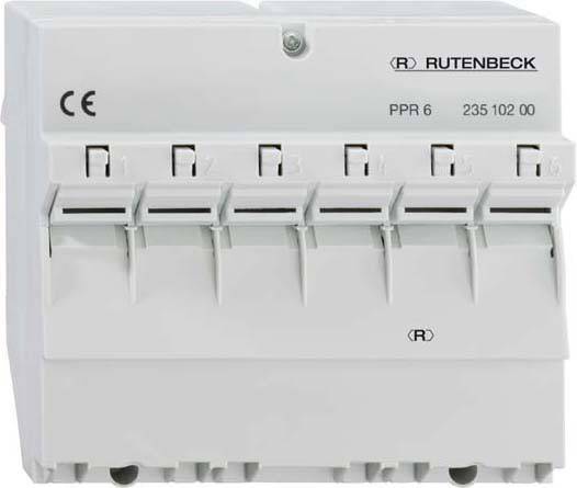 Rutenbeck PPR 6 235 102 00 razvodnik, bijelo kućište od plastike, šest priključaka, CE oznaka.