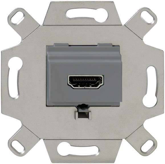 Metalna HDMI utičnica u pravokutnom nosaču za zidnu montažu, pogodan za audio-vizualne povezne sustave.