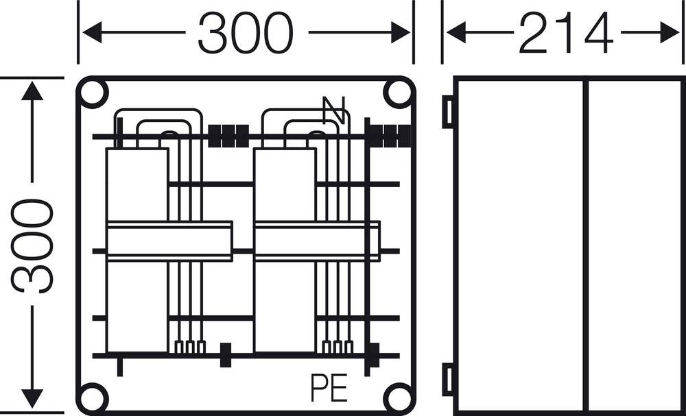 Tehnički nacrt električnog komponenta dimenzija 300x214 mm. Nacrt prikazuje žice i priključne stezaljke.
