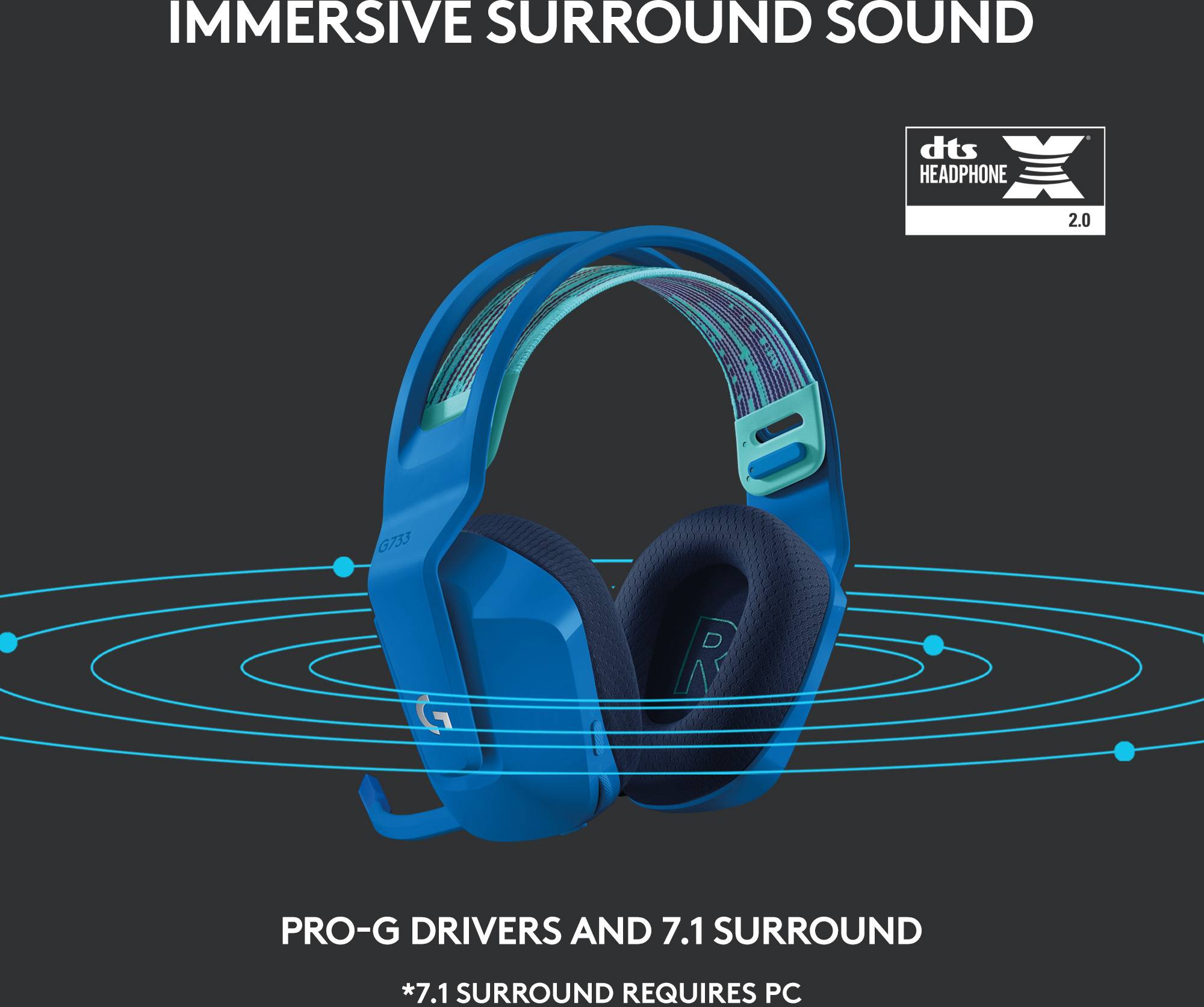 Slušalice s intenzivnim funkcijama prostornog zvuka, dts Headphone:X 2.0 tehnologijom i Pro-G zvučnicima, zahtijeva PC.