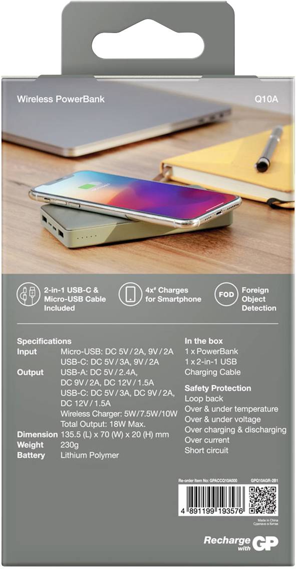 GP 165Q10AGREY powerbank (rezervna baterija) 10000 mAh LiPo crna-3
