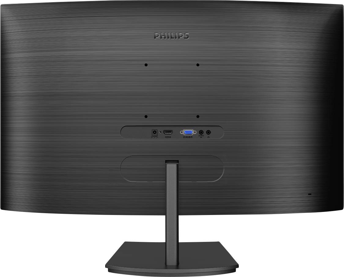 Crni monitor s leđa, s HDMI-, VGA- i napojnim priključcima u sredini. Naziv marke 'Philips' vidljiv gore.