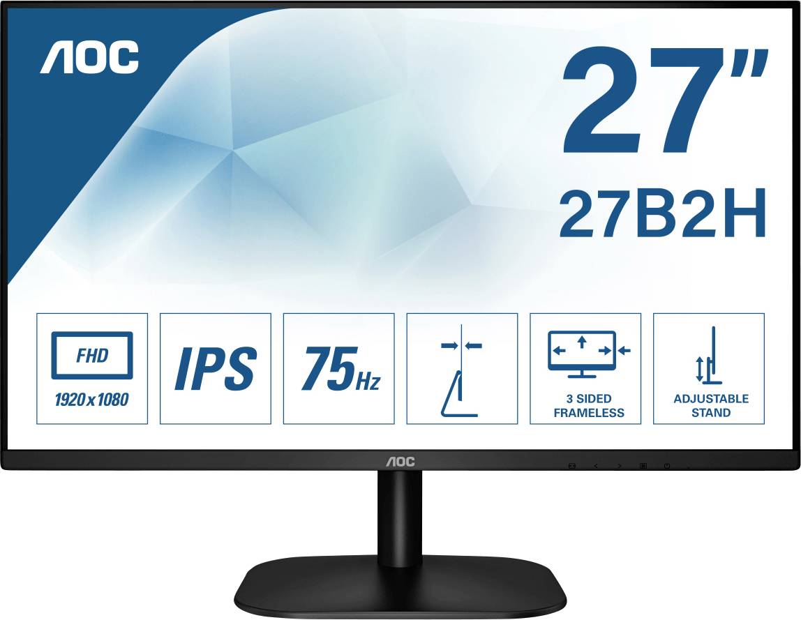 AOC 27B2H LCD zaslon Energetska učinkovitost 2021 E (A - G) 68.6 cm (27 palac) 1920 x 1080 piksel 16:9 7 ms utičnica za slušalice IPS LED