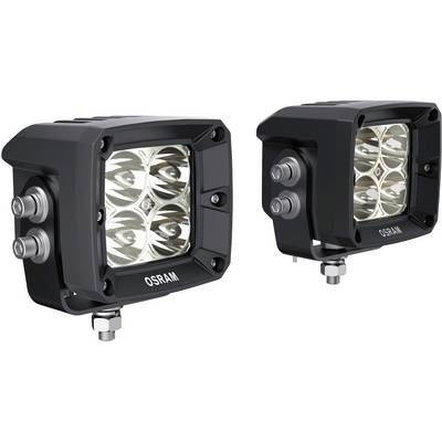 Dva crna LED radna svjetla od OSRAM-a s robusnim dizajnom, idealna za upotrebu u vozilima ili strojevima za osvjetljenje.