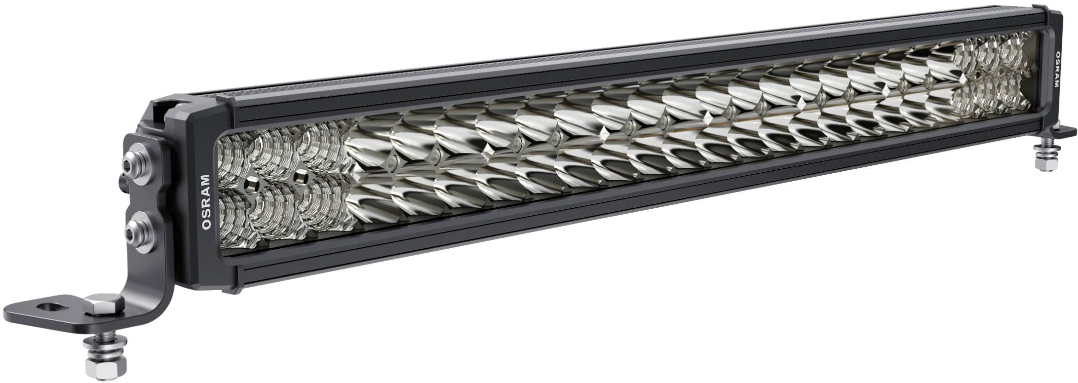 LED svjetlosna traka s više reflektirajućih površina, pričvršćena na metalnim nosačima. Podesna je za upotrebu na vozilima.