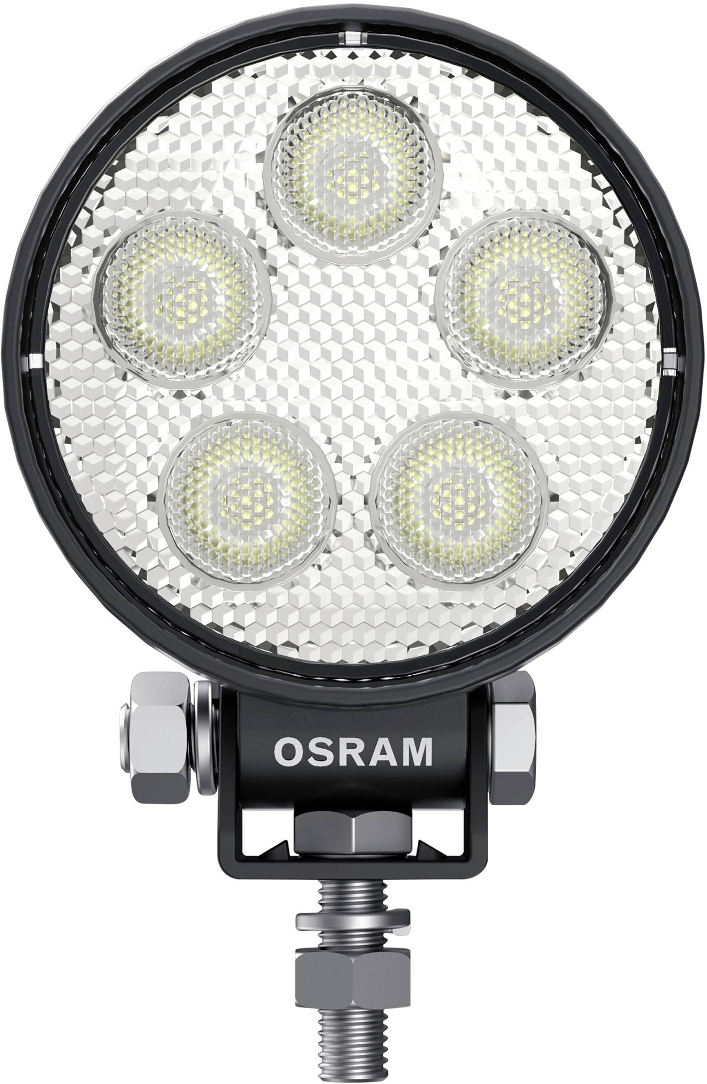 Okruglo LED radno svjetlo tvrtke OSRAM s pet svjetala i srebrnom reflektirajućom pozadinom, pogodno za primjenu u vozilima.