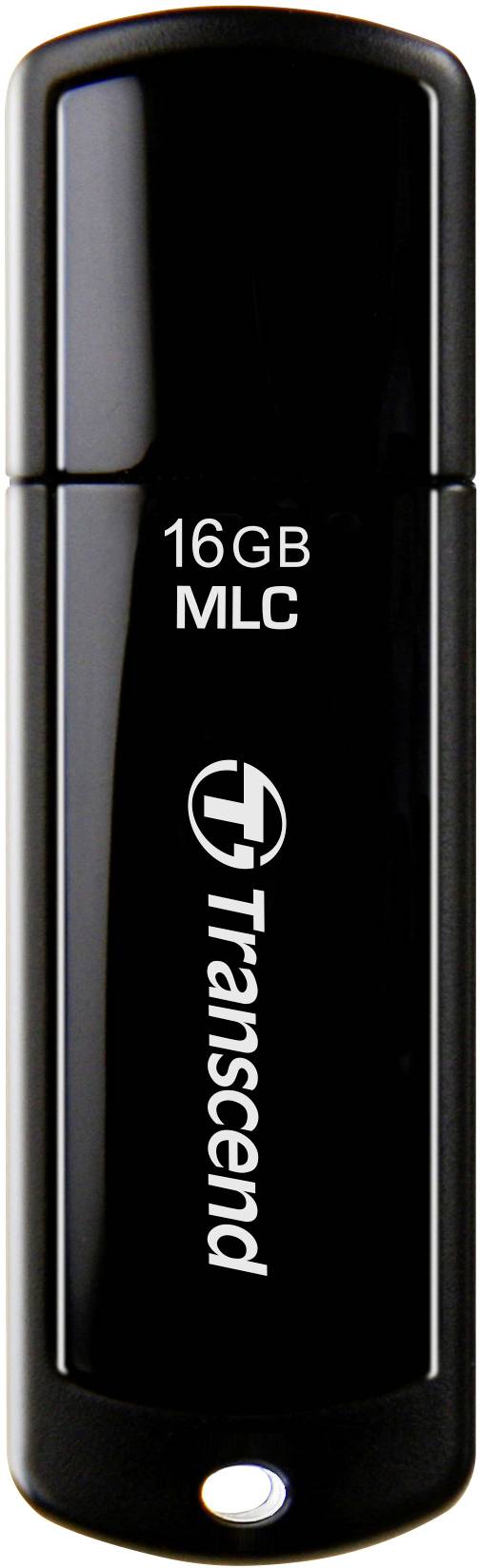 USB stick Transcenda, kapacitet 16 GB, crnog kućišta, vertikalni prikaz.