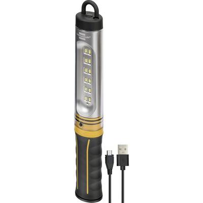Prijenosna LED radna svetiljka s kukastom ručkom i kabelom za punjenje, prikazana vertikalno s USB utikačem i konektorom pored nje.