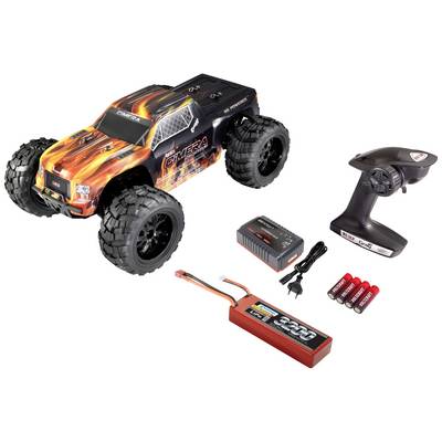 Daljinski upravljani automobil s plamenim uzorkom, punjač, daljinski upravljač, baterije i alat za provjeru motora. Set za RC vozila.