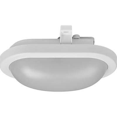 Ovalna, siva stropna lampa s bijelim rubom, pogodna za moderne unutarnje prostore.