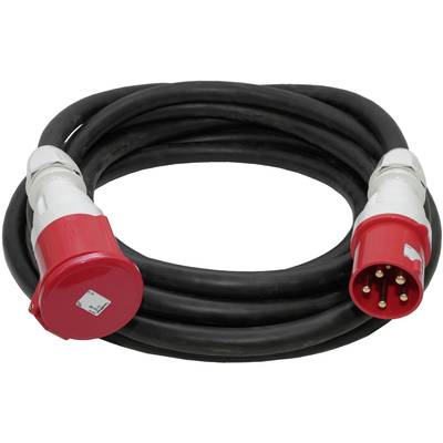 Crni produžni kabel s crvenom CEE utičnicom i priključkom, pogodan za industrijske utičnice, namotан.