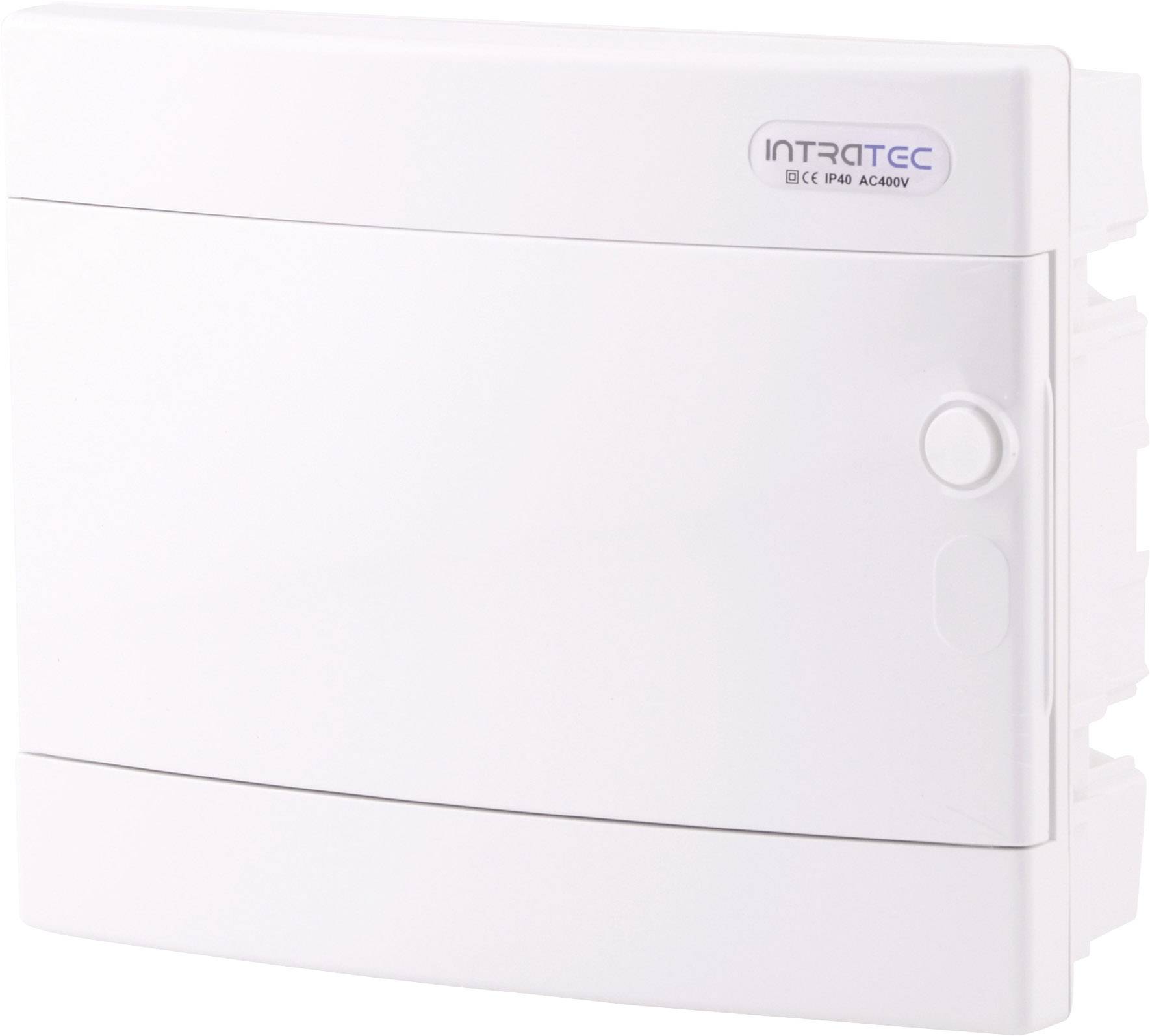 Bijeli električni razvodni ormar s natpisom 'INTRATEC IEC IP40 AC400V'.