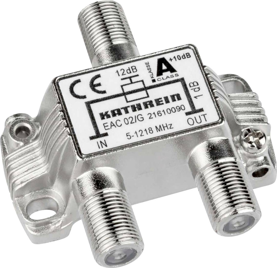 Kabelni pojačivač s dva ulaza i dva izlaza, pojačava signale za 12 dB. Frekvencijski raspon: 5-1218 MHz.