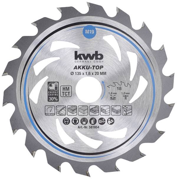 kwb  581954 list kružne pile od tvrdog metala 135 x 20 x 1.0 mm Broj zubaca (po inču): 18 1 St.
