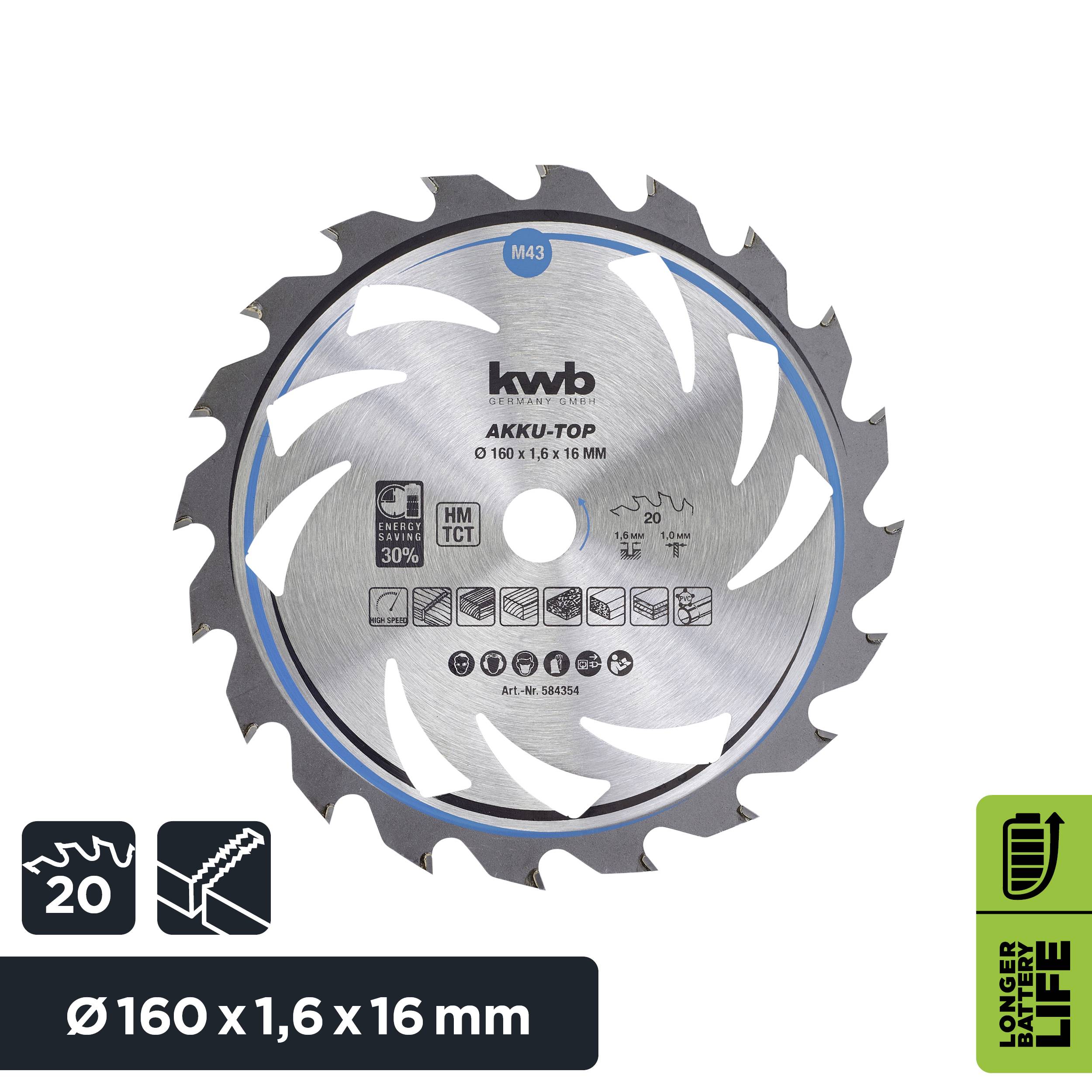 List pile kwb-a za baterijske uređaje, promjer 160 mm, 20 zuba, za drvo. Traje dulje, idealan za DIY poslove.