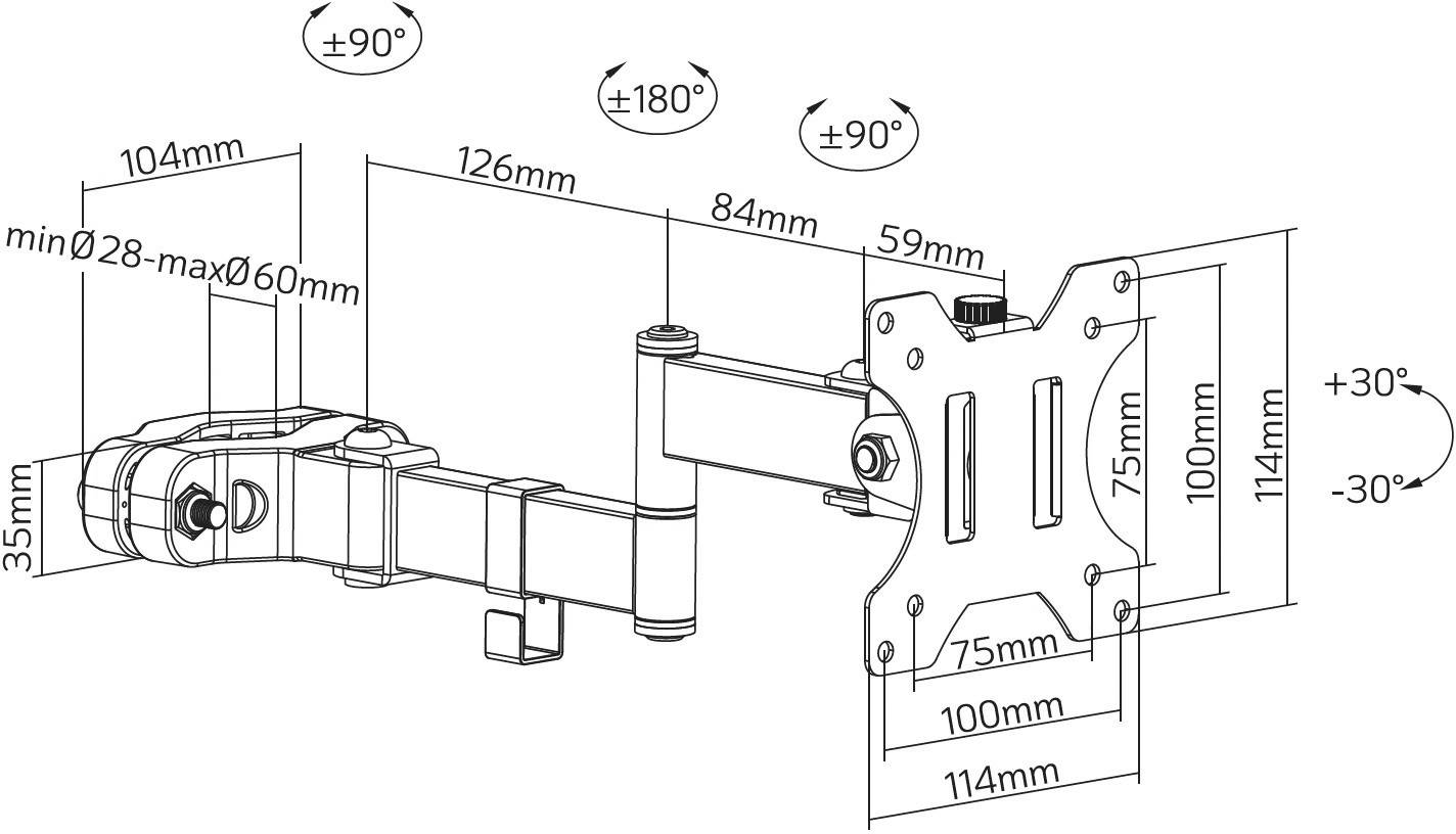 TECHly ICA-LCD-110BK nosač za monitor 1 Zaslon(i) 43,2 cm (17") - 81,3 cm (32") crna rotirajuči, mogučnost savijana, okr-3