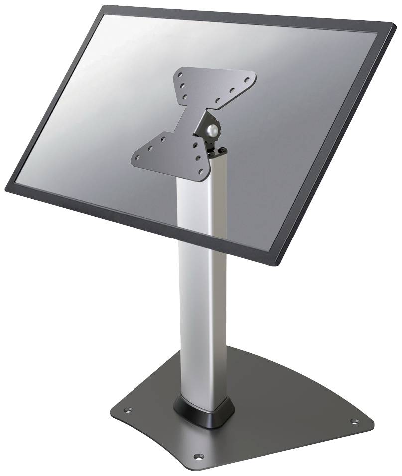 Metalni stalak s nagnutom nosačem pogodan za monitore ili zaslone. Čvrsta, stabilna baza.