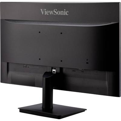 Crni ViewSonic ravni zaslon monitora снимljen straga, s pravokutnom postoljom, bez vidljivih priključaka ili kabela.