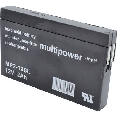 'Crna Multipower olovnokiselinska baterija, bez održavanja i punjiva, model MP2-12SL, 12V 2Ah'