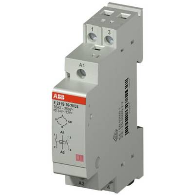 Sivi električni sklopni uređaj s crvenim i crnim oznakama, uključujući ABB logo. Pogodan za 16A, 250V, s priključcima na vrhu.