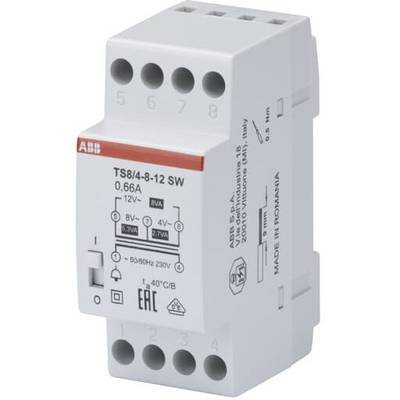 Sivi ABB sklopni aktor za 12V, s 4-8 kanala i 0,66A, izrađen u Rumunjskoj. Simboli i modeli vidljivi na prednjoj strani.