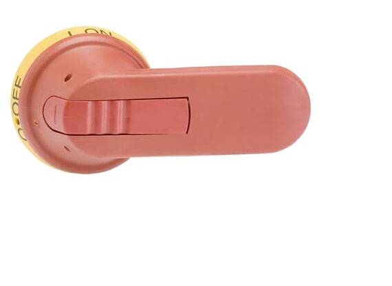Crveni prekidač sa žutim okvirom nalazi se u položaju 'UKLJUČENO'. Prekidač prikazuje položaje 'UKLJUČENO' i 'ISKLJUČENO'.