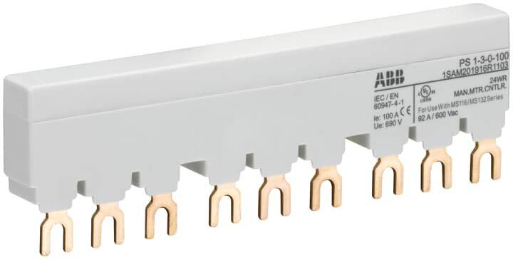 ABB 1SAM201916R1103 PS1-3-0-100 3-fasen verzamelrail voor 3 MS116 / MS132, IE=100A Verzamelrail Grijs 16 mm² 100 A 1 stuk(s)