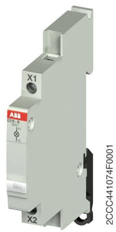 Sivi električni prekidač tvrtke ABB, model E 219-B, s priključcima X1 i X2, prikazan u vertikalnom položaju.