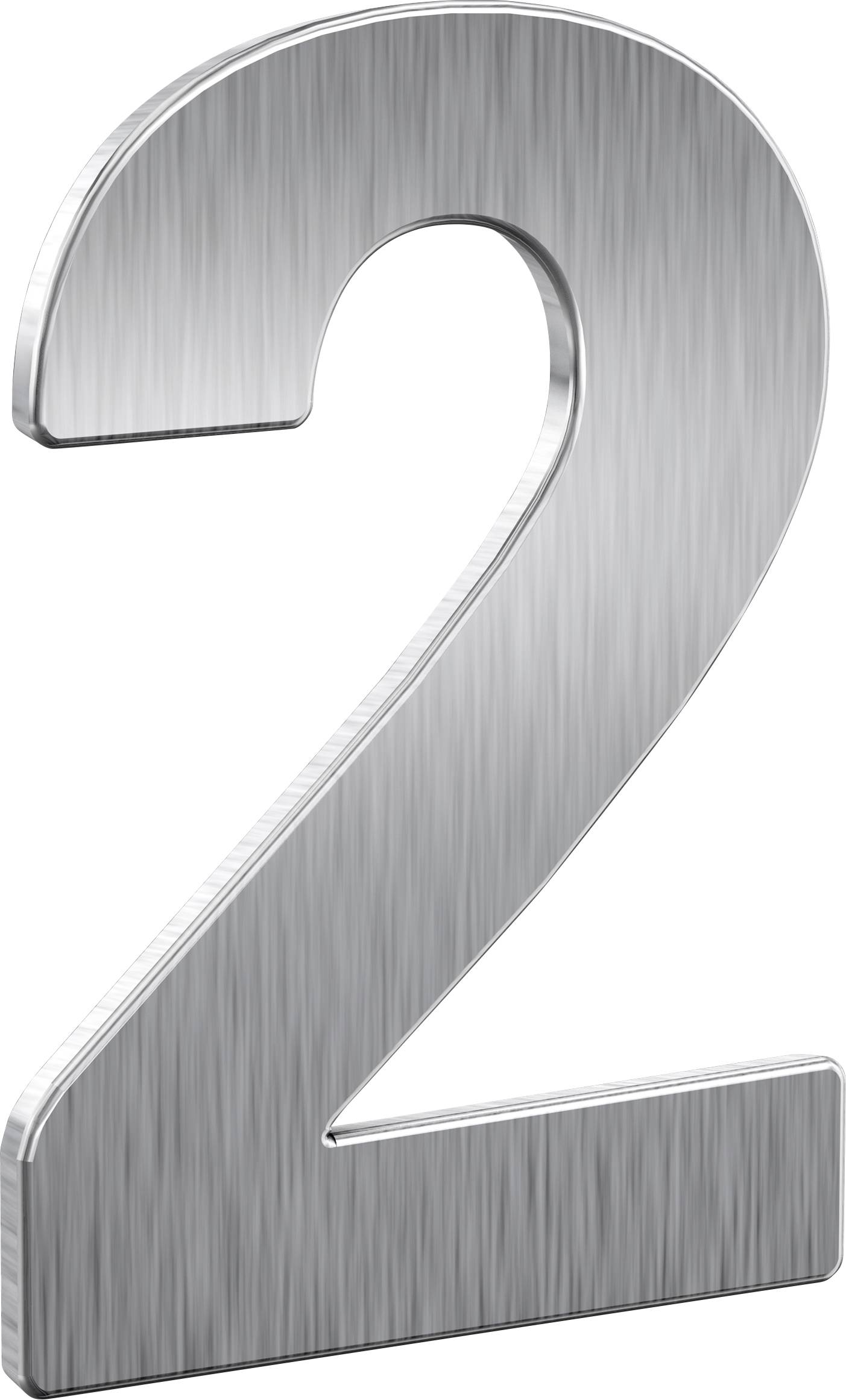 Broj 2 napravljen od brušenog metala, ističe se na bijeloj pozadini.