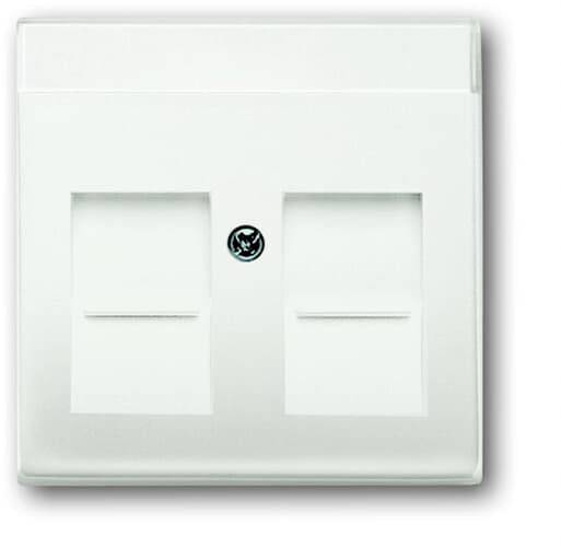 Bijela double mrežna utičnica s dva porta za Ethernet kablove, pogodna za ugradnju na zid u uredskim prostorima ili kućnim mrežama.