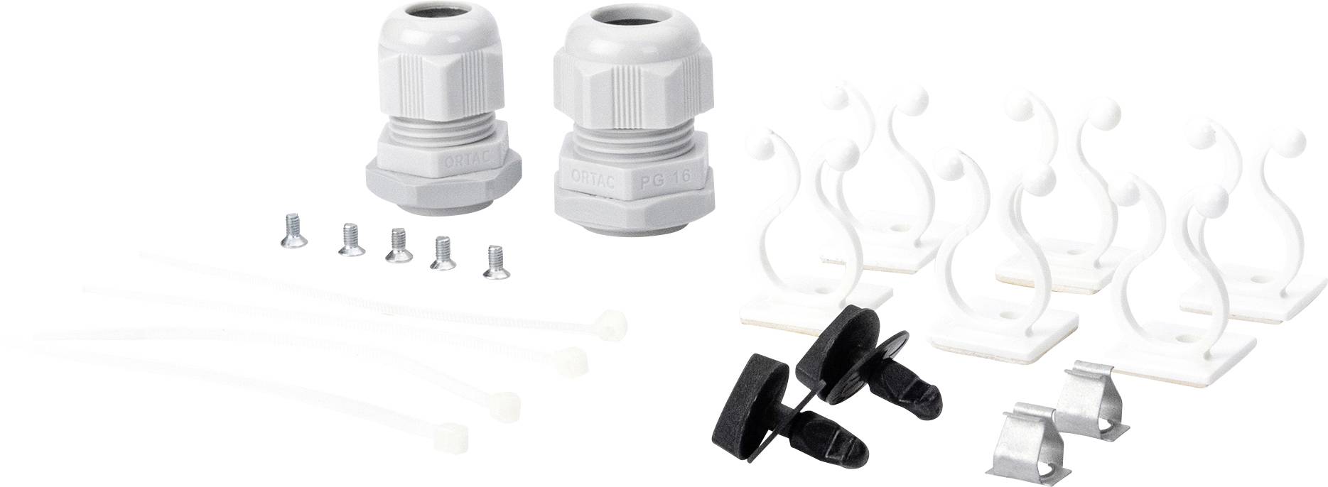 Komplet za montažu s vijcima, stezaljkama, elementima za učvršćivanje i vezicama za kablove za instalaciju solarnih modula.