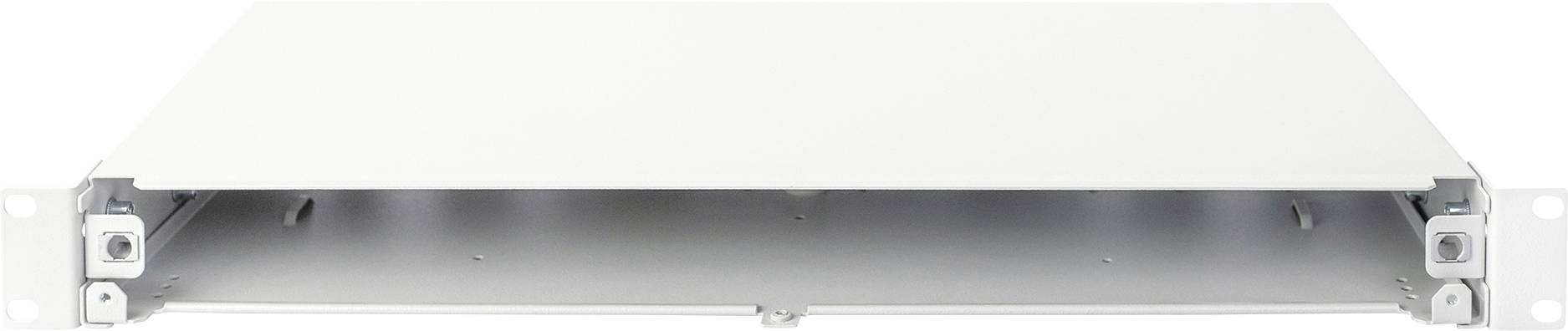 Metalno kućište za sustav montaže u rack ormaru, pogodno za smještaj mrežnih uređaja ili komponenti poslužitelja u IT okruženju.